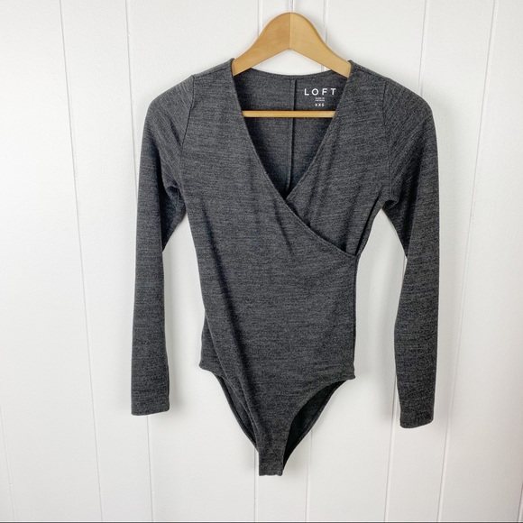 LOFT Tops - Loft Grey long sleeve wrap top bodysuit XXS
